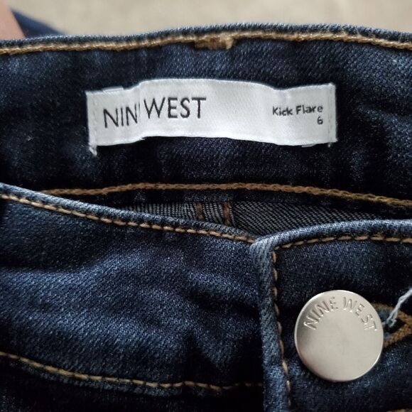 Nine West Jeans Women Size 6 Blue Dark Wash Raw Hem Stretch Denim High Rise - Picture 3 of 7